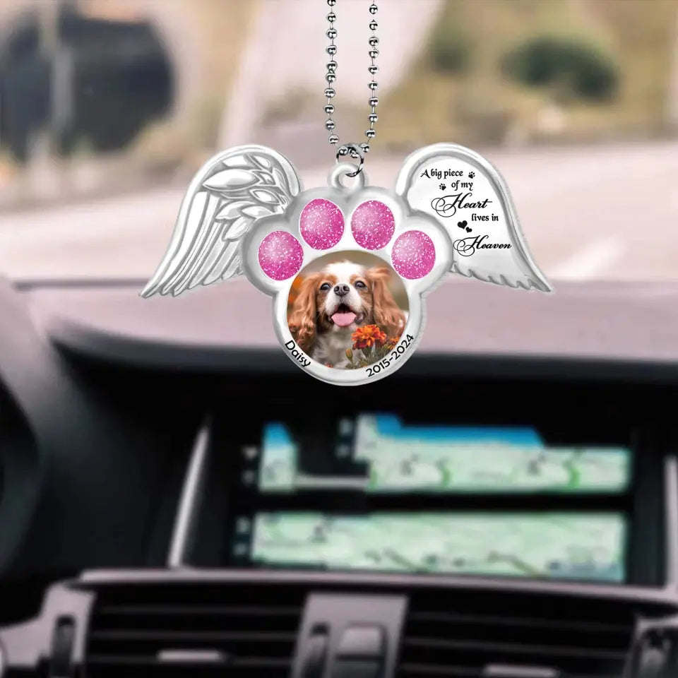 A Big Piece Of My Heart Lives In Heaven - Personalized Acrylic Car Hanger, Gift For Dog Lovers, Memorial Gift - ACH17