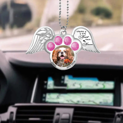 A Big Piece Of My Heart Lives In Heaven - Personalized Acrylic Car Hanger, Gift For Dog Lovers, Memorial Gift - ACH17