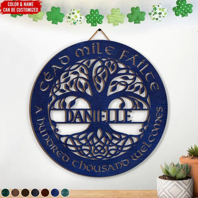 Cead Mile Failte, Tree Of Life - Personalized Wooden Sign, Celtic Art Wall Decor - DS753