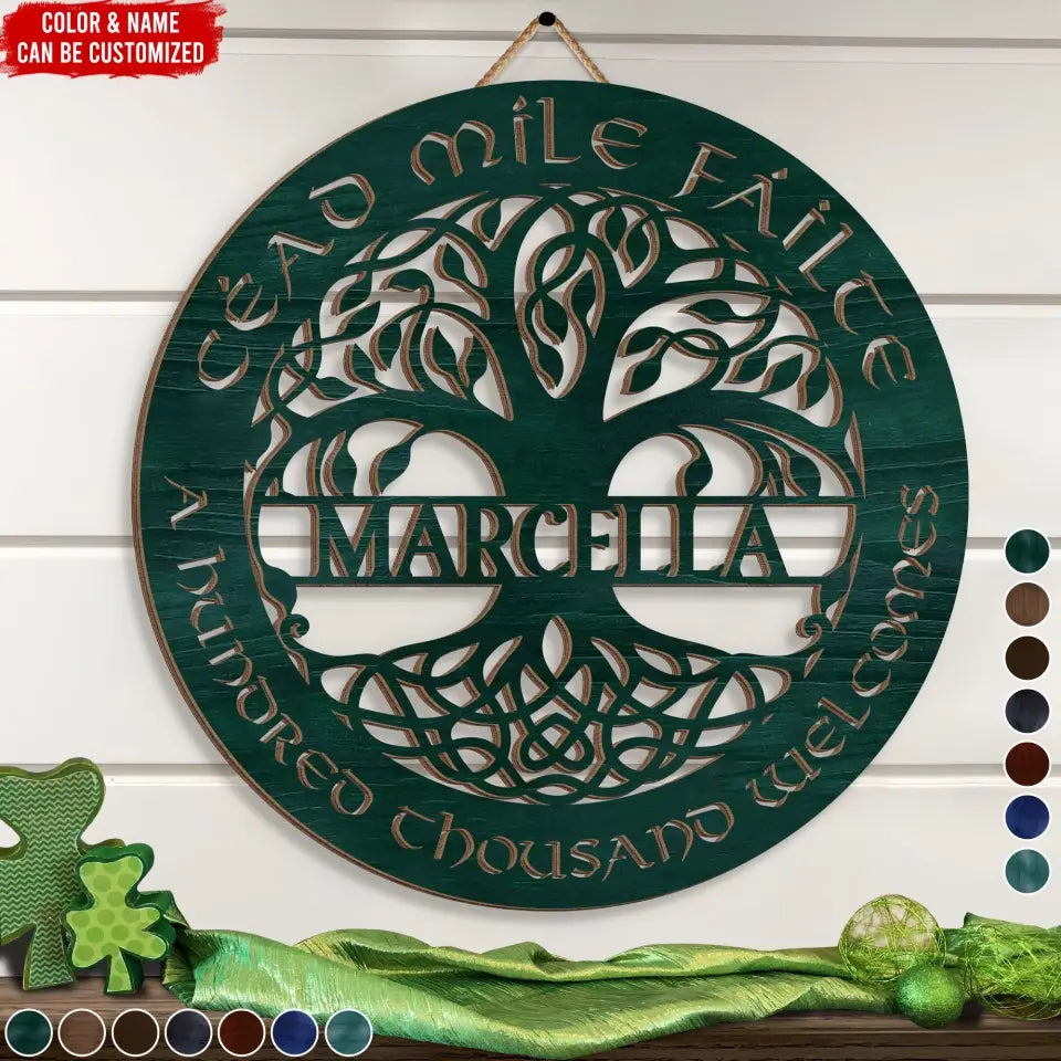 Cead Mile Failte, Tree Of Life - Personalized Wooden Sign, Celtic Art Wall Decor - DS753