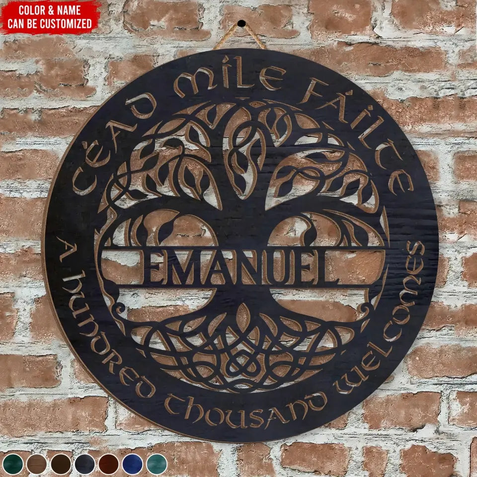 Cead Mile Failte, Tree Of Life - Personalized Wooden Sign, Celtic Art Wall Decor - DS753