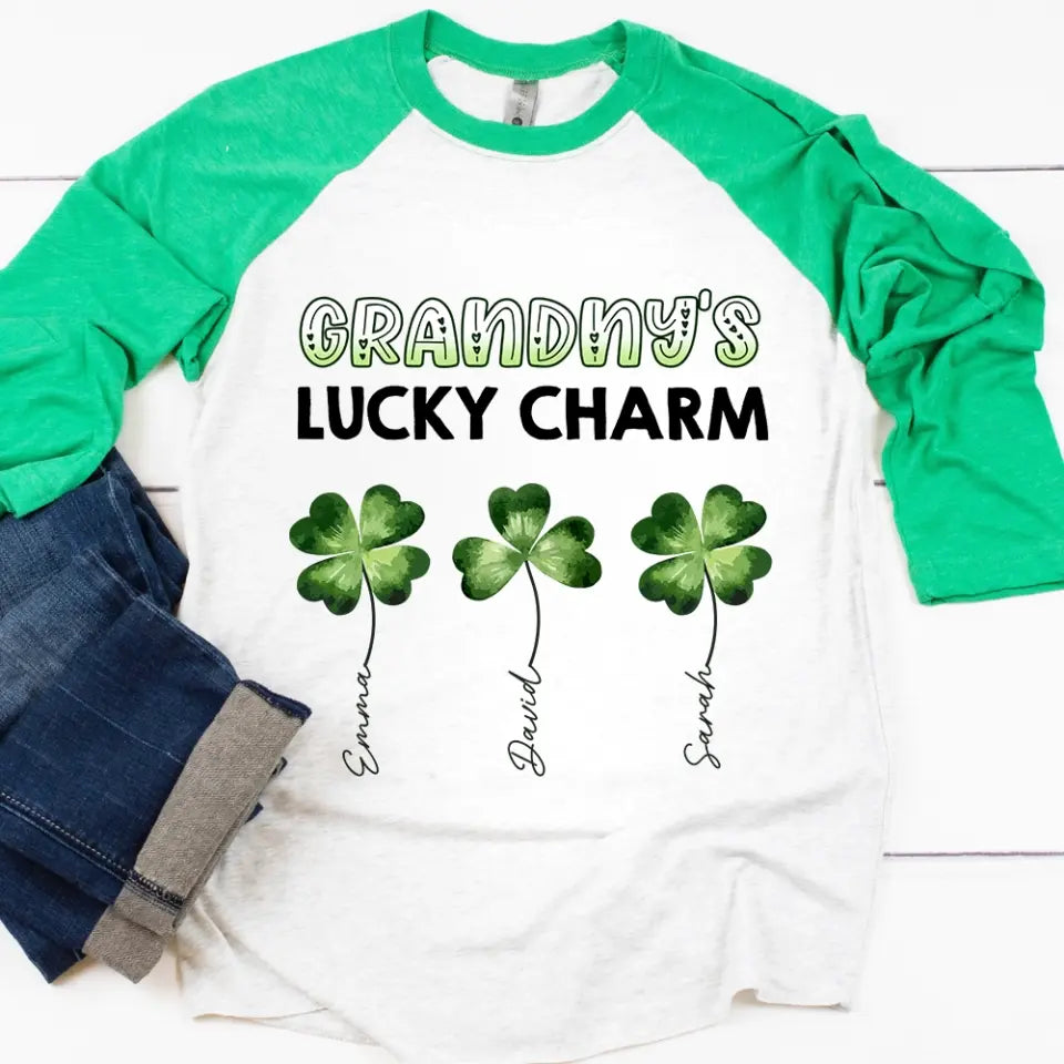 Grandma's Luck Charms Shamrock - Personalized T-shirt, St Patrick's Gift For Grandma/Nana/Gigi - TS1116