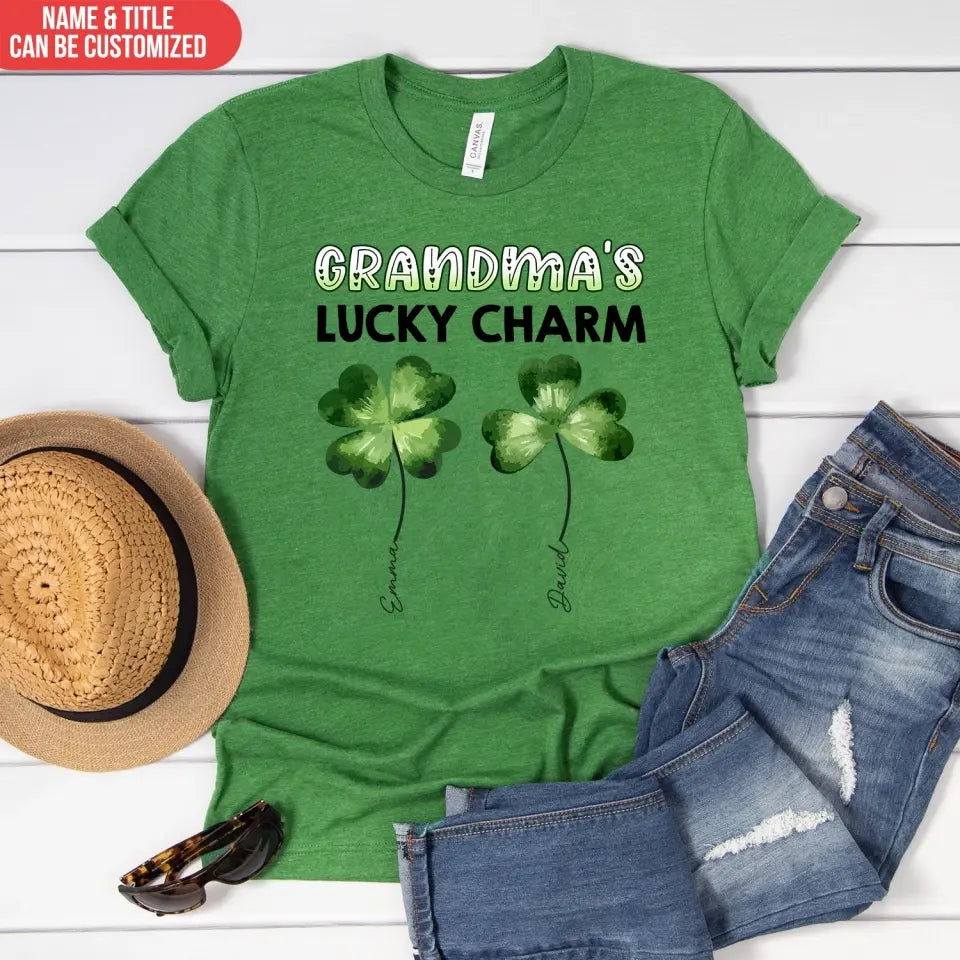 Grandma's Luck Charms Shamrock - Personalized T-shirt, St Patrick's Gift For Grandma/Nana/Gigi - TS1116