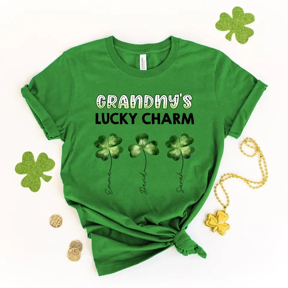 Grandma's Luck Charms Shamrock - Personalized T-shirt, St Patrick's Gift For Grandma/Nana/Gigi - TS1116