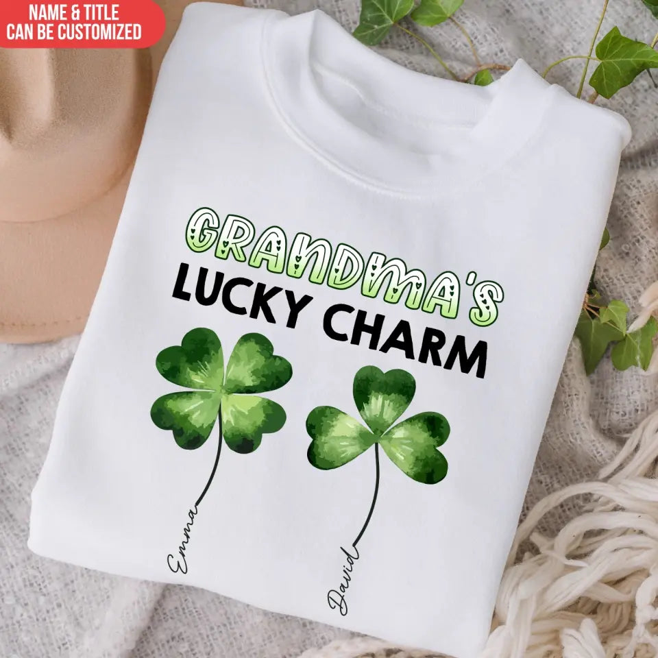Grandma's Luck Charms Shamrock - Personalized T-shirt, St Patrick's Gift For Grandma/Nana/Gigi - TS1116