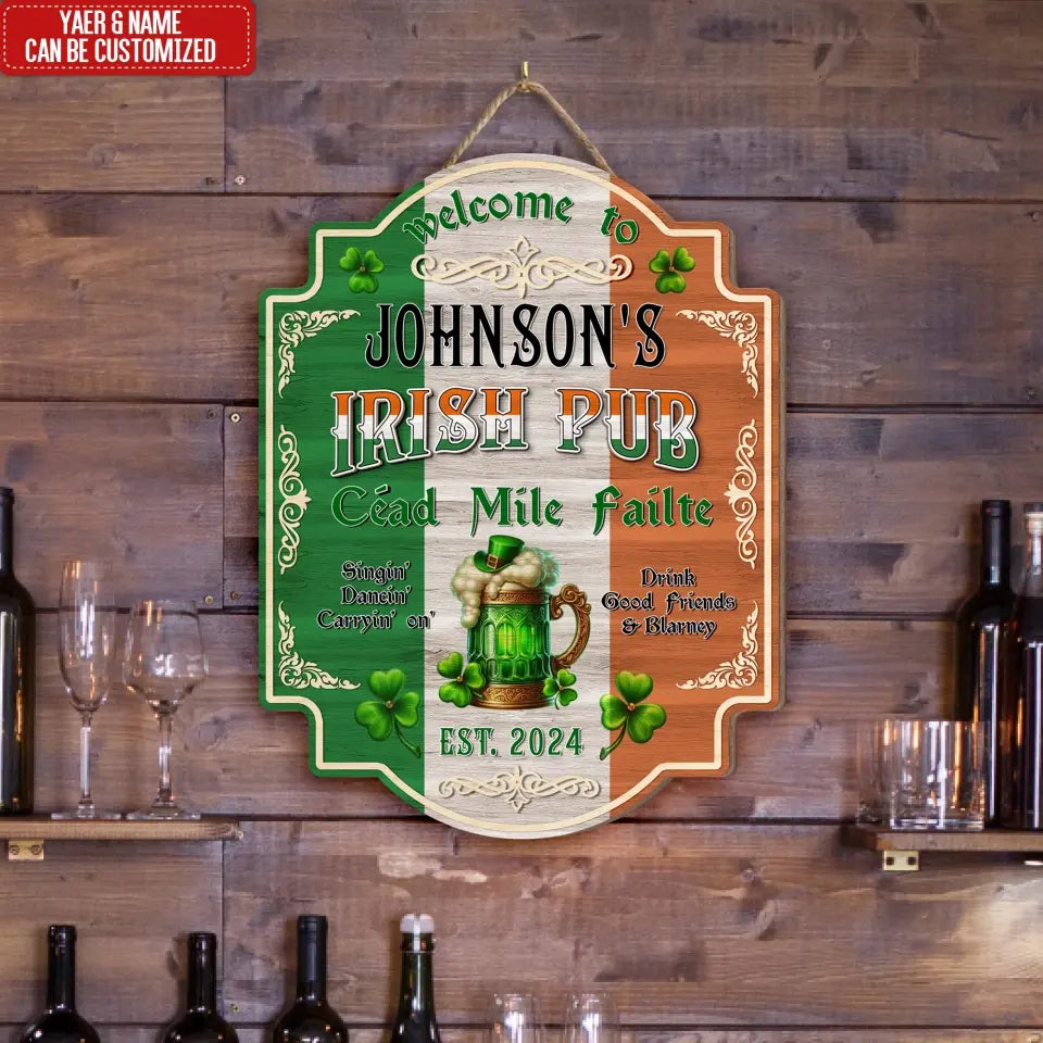 Vintage Rustic Irish Pub Lucky Charms Shamrock - Personalized Wooden Sign, St. Patrick's Day Decor - DS754