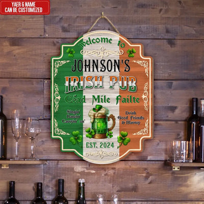 Vintage Rustic Irish Pub Lucky Charms Shamrock - Personalized Wooden Sign, St. Patrick's Day Decor - DS754