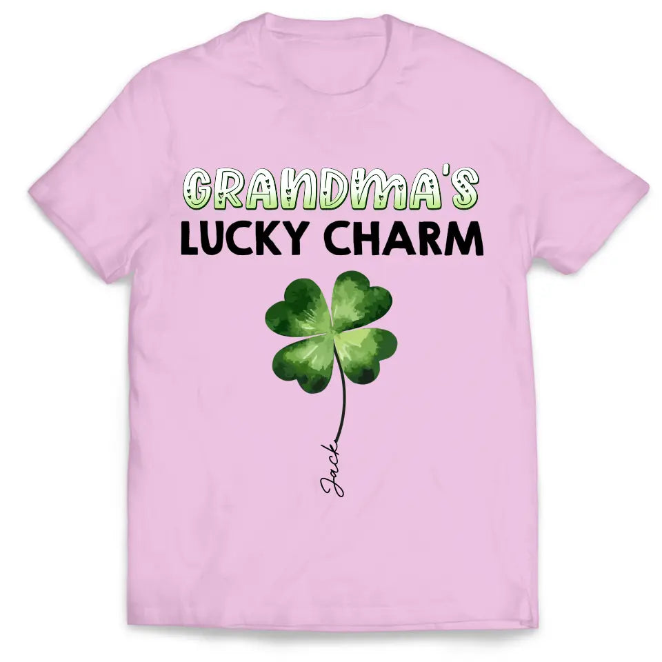 Grandma's Luck Charms Shamrock - Personalized T-shirt, St Patrick's Gift For Grandma/Nana/Gigi - TS1116