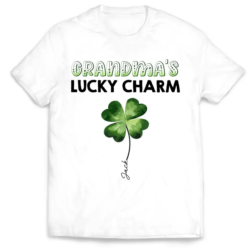 Grandma's Luck Charms Shamrock - Personalized T-shirt, St Patrick's Gift For Grandma/Nana/Gigi - TS1116
