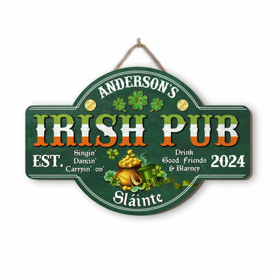 Irish Pub Drink Good Friends & Barney Slainte - Personalized Wooden Sign, Saint Patrick's Day Gift for Pub/Family - DS755