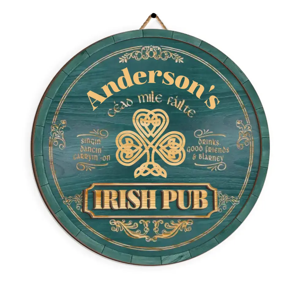 Irish Pub, Clover Sign - Personalized Round Wooden Sign, St. Patrick's Day Decor - DS504