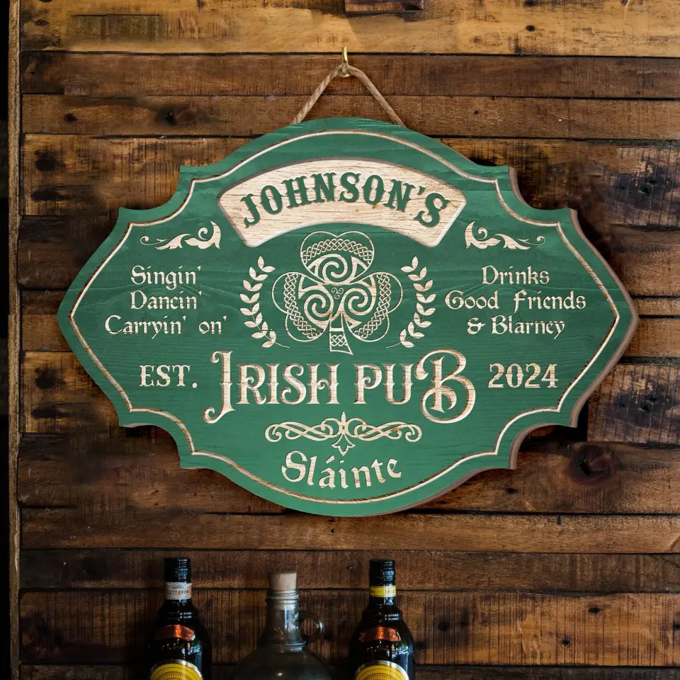 Vintage Rustic Shamrocks Irish Pub Custom Name - Personalzed Wooden Sign, Saint Patrick's Day Decor Gift - DS758