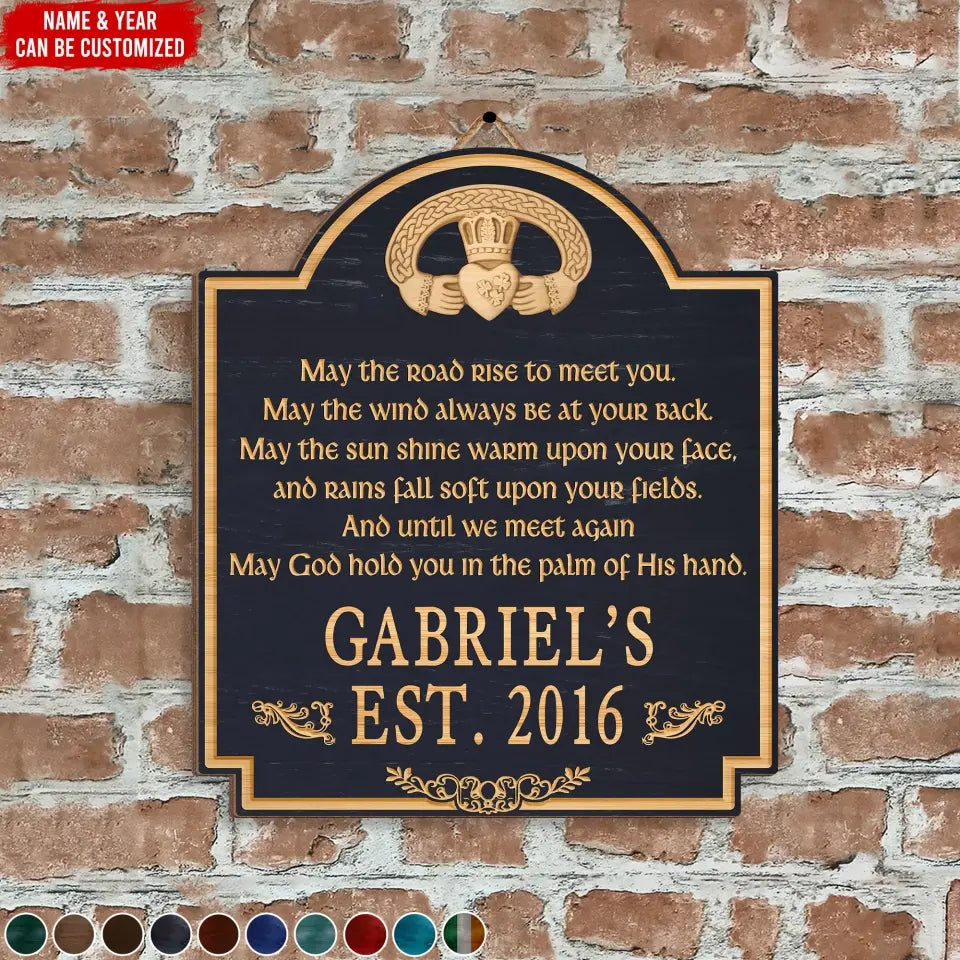 May The Road Rise To Meet You - Personalized Wooden Sign, St. Patrick's Day Decor, Claddagh Ring - DS759
