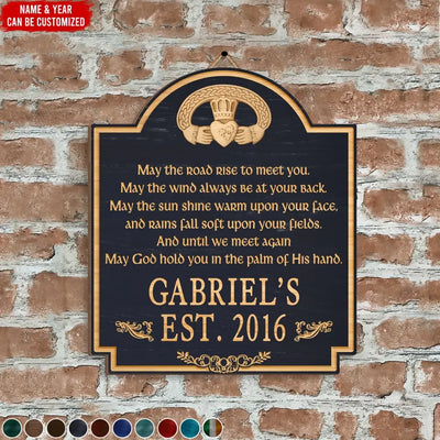 May The Road Rise To Meet You - Personalized Wooden Sign, St. Patrick's Day Decor, Claddagh Ring - DS759