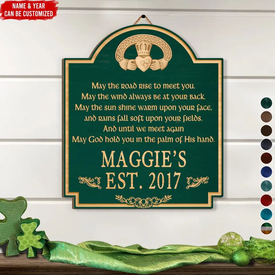 May The Road Rise To Meet You - Personalized Wooden Sign, St. Patrick's Day Decor, Claddagh Ring - DS759