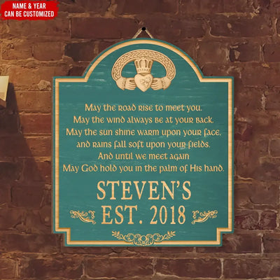May The Road Rise To Meet You - Personalized Wooden Sign, St. Patrick's Day Decor, Claddagh Ring - DS759