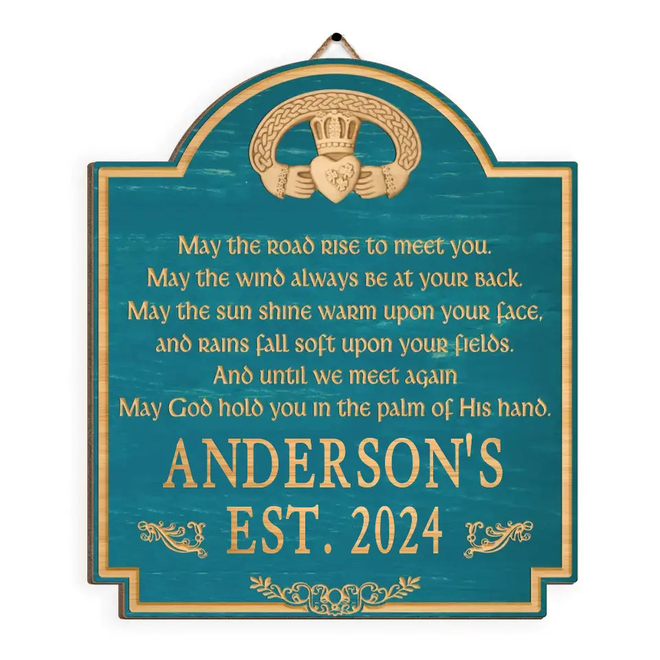 May The Road Rise To Meet You - Personalized Wooden Sign, St. Patrick's Day Decor, Claddagh Ring - DS759