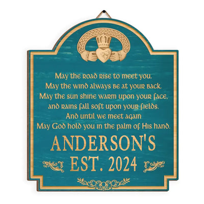 May The Road Rise To Meet You - Personalized Wooden Sign, St. Patrick's Day Decor, Claddagh Ring - DS759