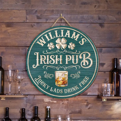 Lucky Lads Drink Free Irish Pub - Personalized Wood Sign, Happy St Patrick's Day - DS761