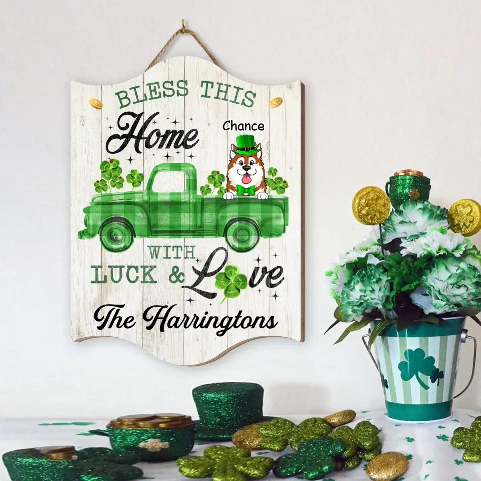 Bless This Home With Luck & Love - Personalized Wood 1 Layer Sign, Happy St Patrick's Day, Gift For Family - DS762