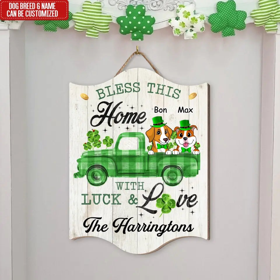 Bless This Home With Luck & Love - Personalized Wood 1 Layer Sign, Happy St Patrick's Day, Gift For Family - DS762