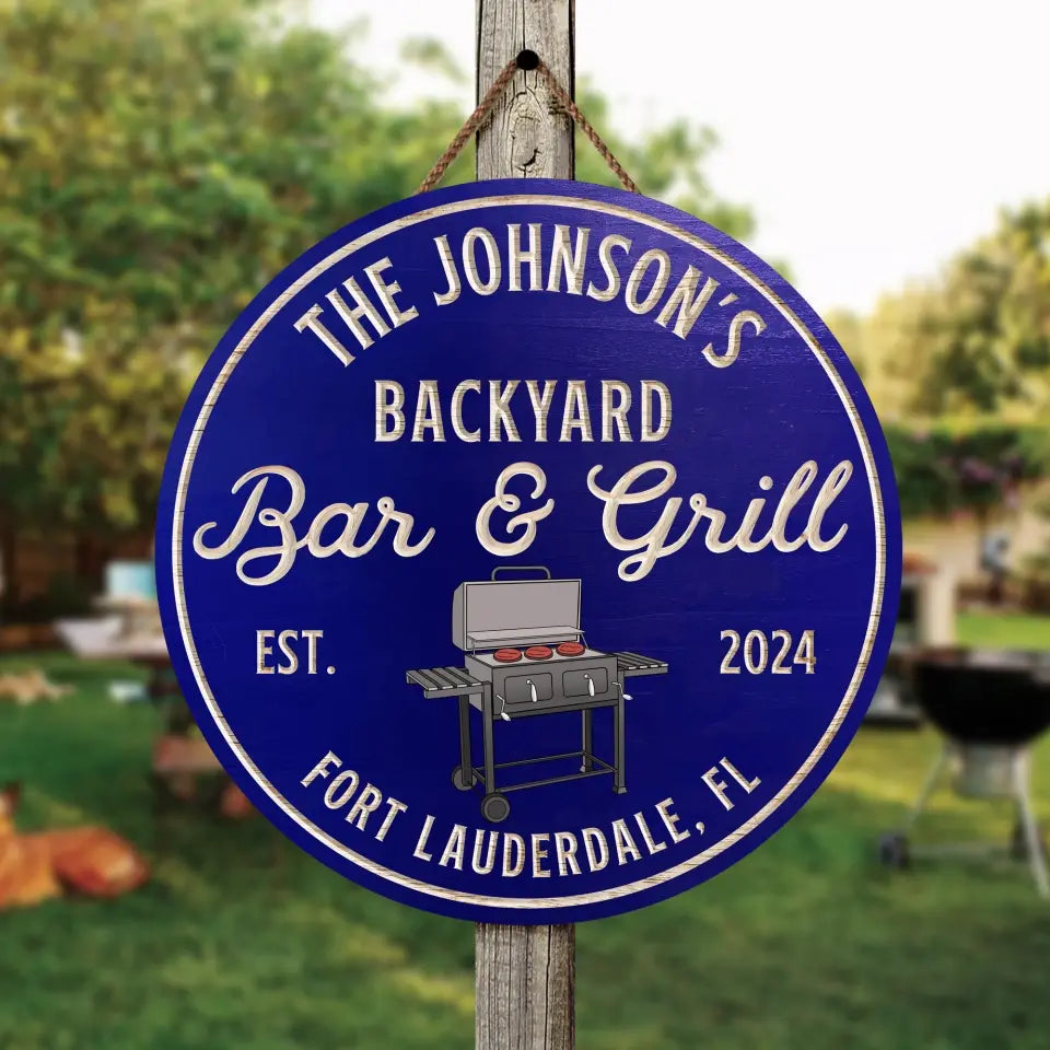 Backyard Bar & Grill, BBQ Sign  - Personalized Wooden Sign, Gift For Family, Custom Smoke House Sign - DS763