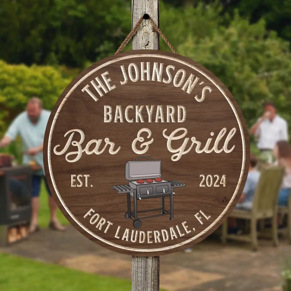 Backyard Bar & Grill, BBQ Sign  - Personalized Wooden Sign, Gift For Family, Custom Smoke House Sign - DS763