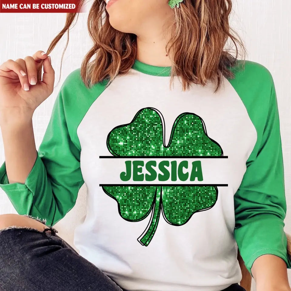 Green Shamrock Gilter - Personalized T-Shirt, Raglan Shirt, St.Patrick’s Day - TS1123
