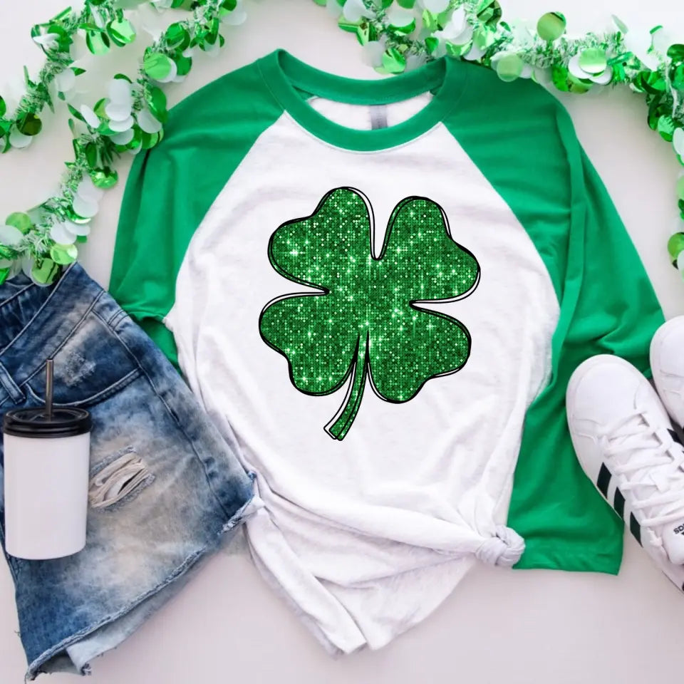Green Shamrock Gilter - Personalized T-Shirt, Raglan Shirt, St.Patrick’s Day - TS1123