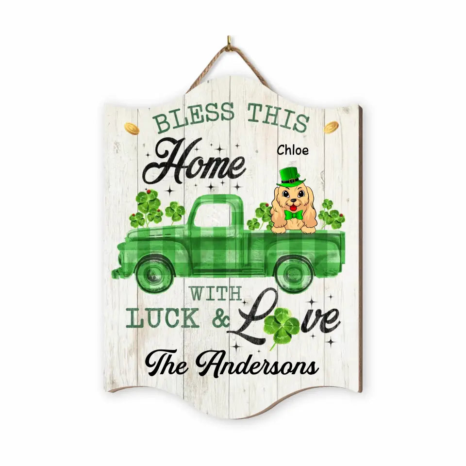 Bless This Home With Luck & Love - Personalized Wood 1 Layer Sign, Happy St Patrick's Day, Gift For Family - DS762