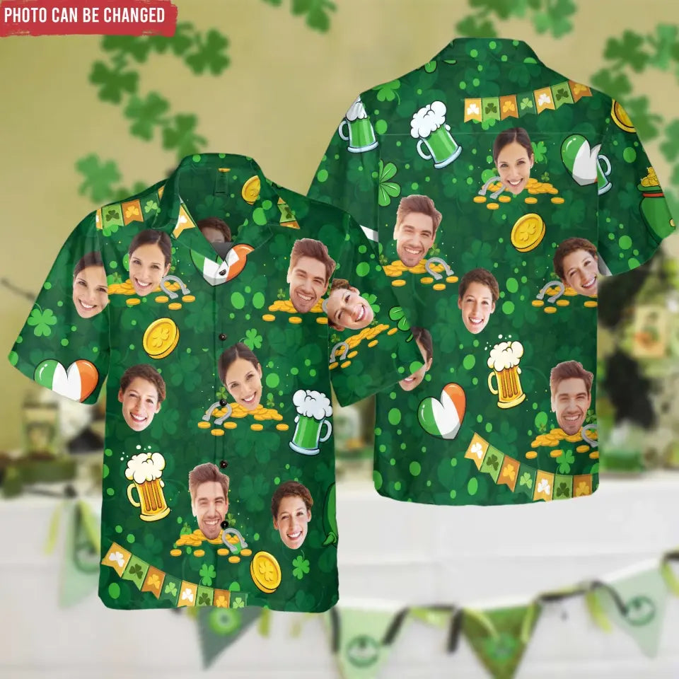 Custom Face Photo Lucky Charm Shamrock - Personalized Hawaiian Shirt, St Patrick's Day Gift - HS12