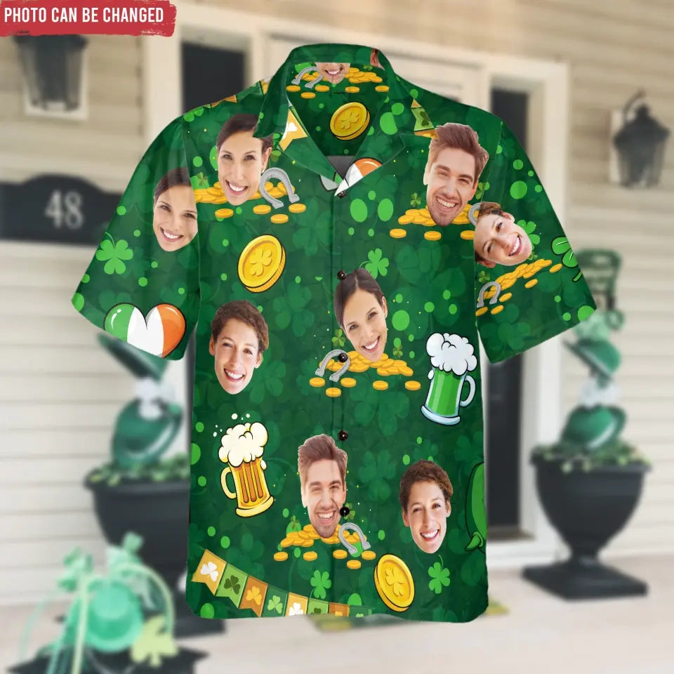 Custom Face Photo Lucky Charm Shamrock - Personalized Hawaiian Shirt, St Patrick's Day Gift - HS12