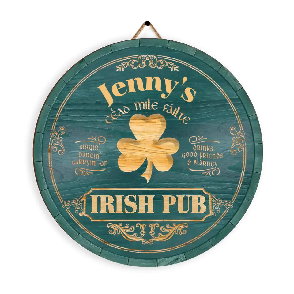 Irish Pub, Clover Sign - Personalized Round Wooden Sign, St. Patrick's Day Decor - DS504