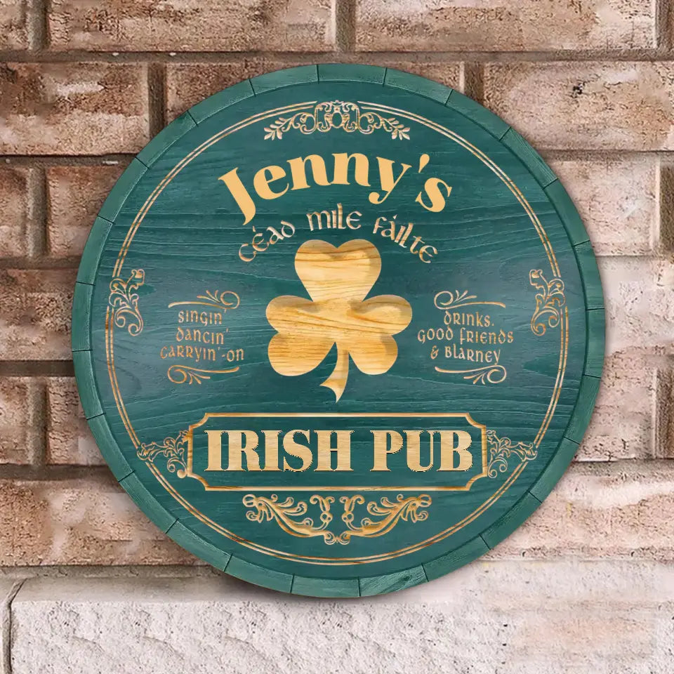 Irish Pub, Clover Sign - Personalized Round Wooden Sign, St. Patrick's Day Decor - DS504