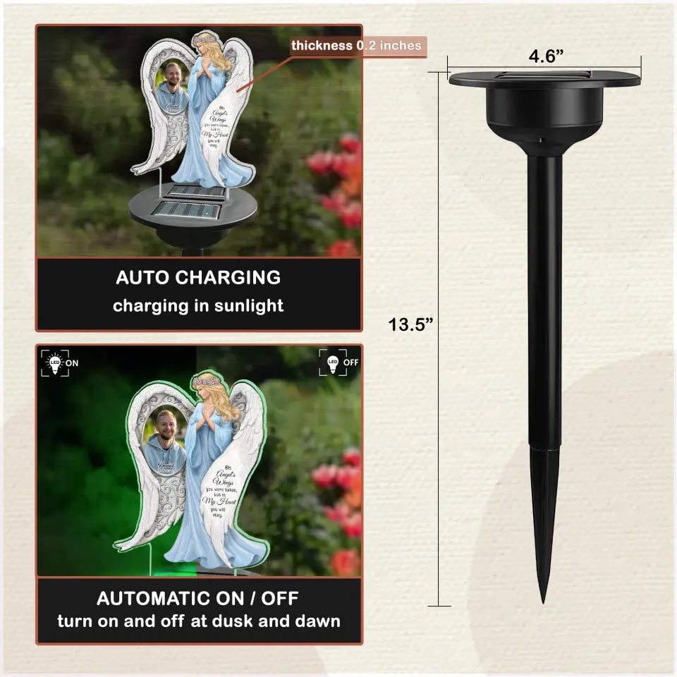 On Angel's Wings You Were Taken - Personalized Solar Light, Memorial Remembrance Gift for Loss of Loved One - SL150