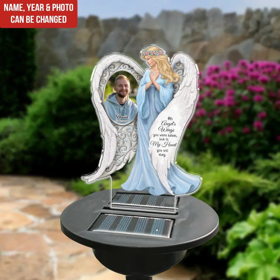 On Angel's Wings You Were Taken - Personalized Solar Light, Memorial Remembrance Gift for Loss of Loved One - SL150