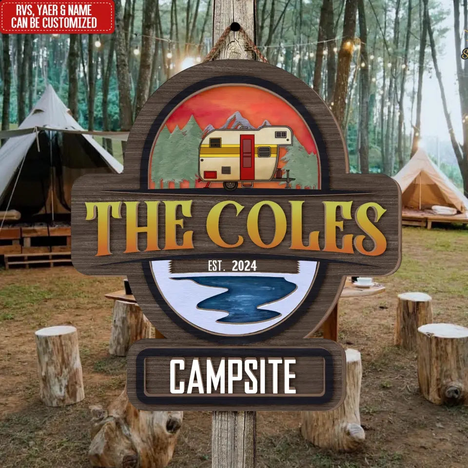 Campsite, Travel Trailer - Personalized Wooden 2 Layer Sign, Gift For Camping Lover - DS767