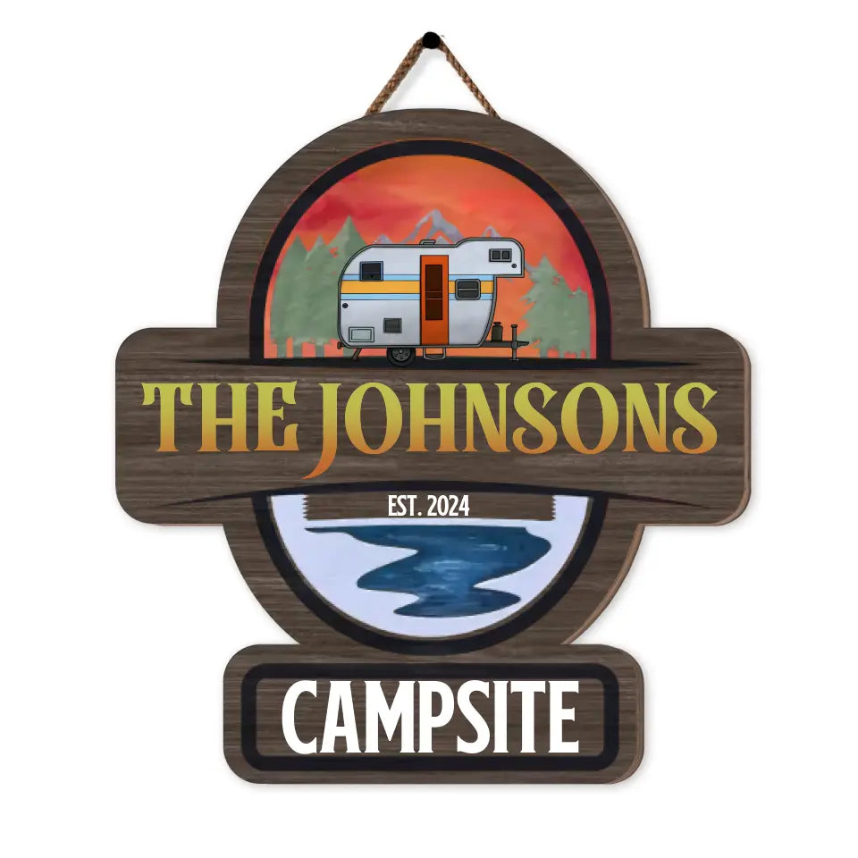 Campsite, Travel Trailer - Personalized Wooden 2 Layer Sign, Gift For Camping Lover - DS767