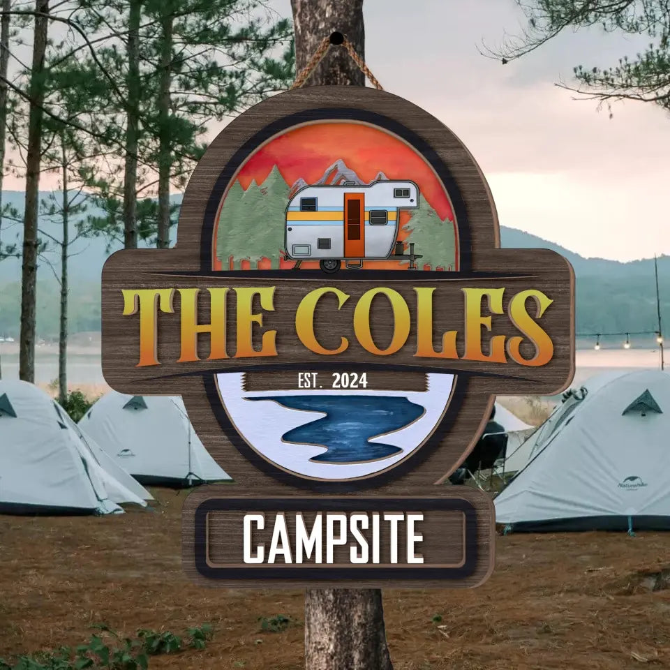 Campsite, Travel Trailer - Personalized Wooden 2 Layer Sign, Gift For Camping Lover - DS767