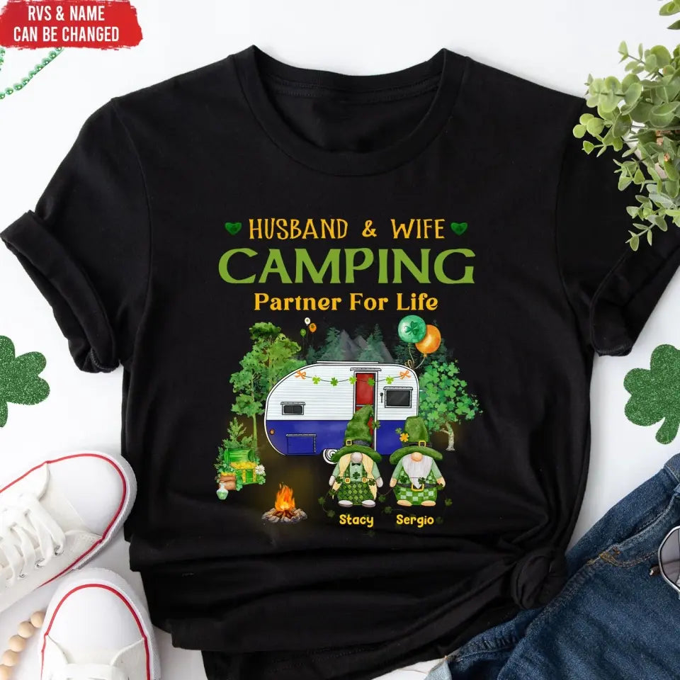 Husband & Wife Camping Partner For Life - Personalized T-Shirt, Gift For Patrick's Day, Irish Shirt - TS1132