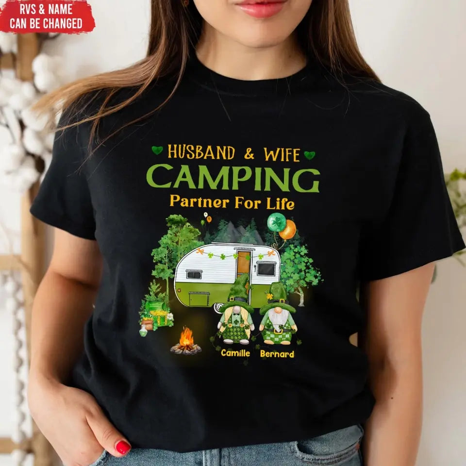 Husband & Wife Camping Partner For Life - Personalized T-Shirt, Gift For Patrick's Day, Irish Shirt - TS1132