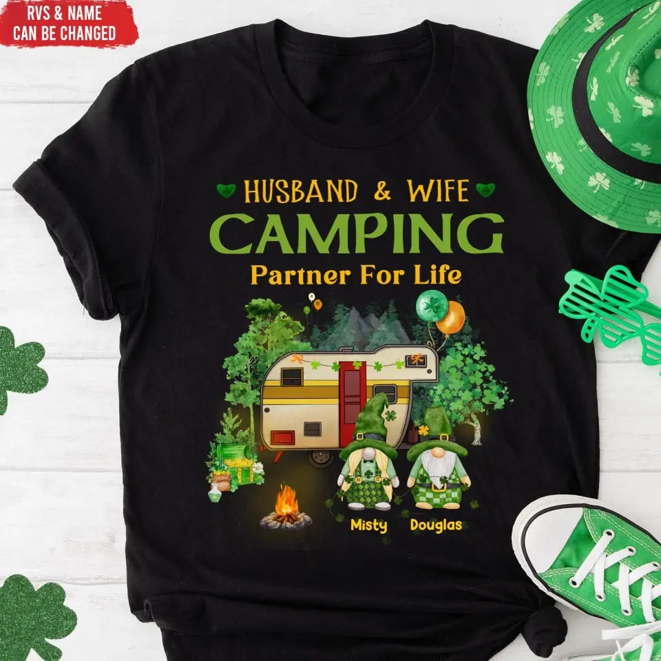 Husband & Wife Camping Partner For Life - Personalized T-Shirt, Gift For Patrick's Day, Irish Shirt - TS1132