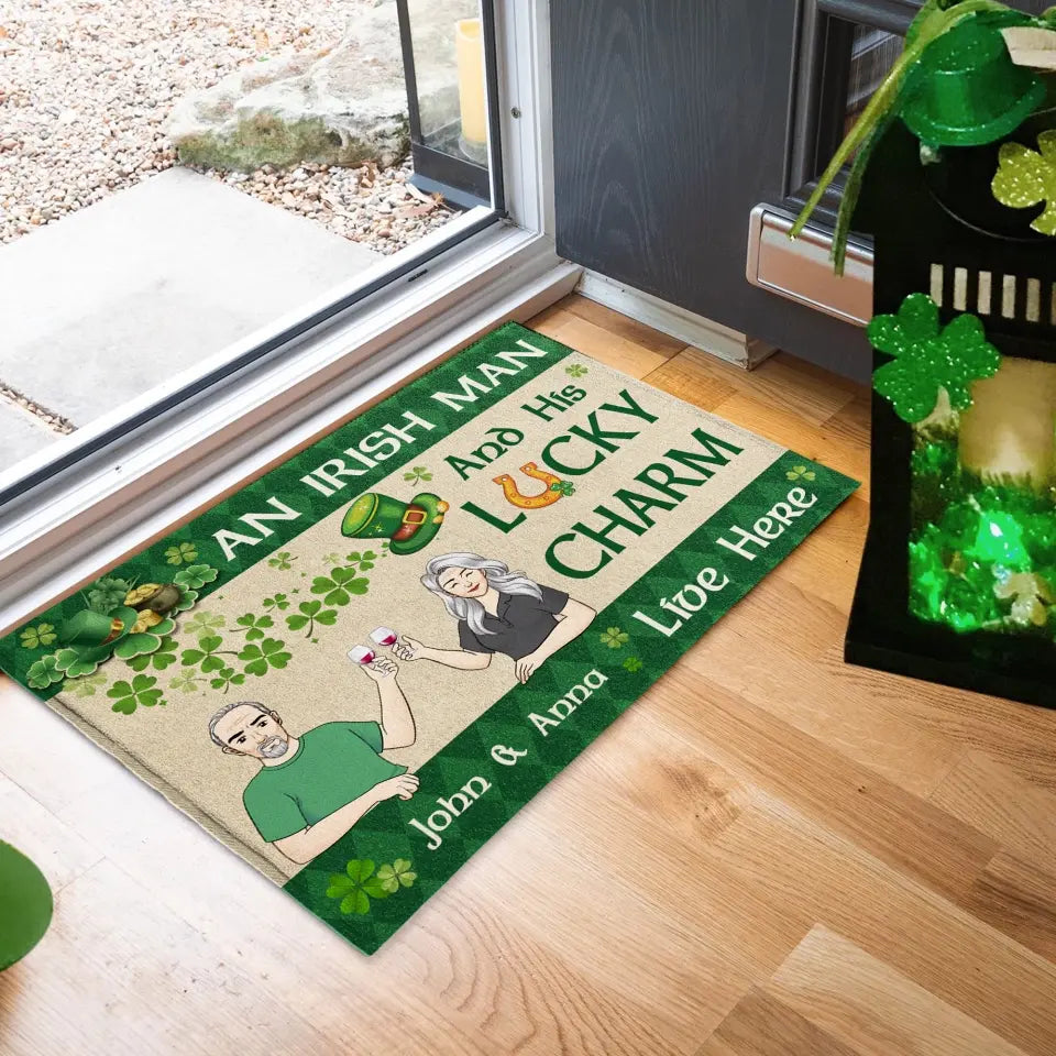 An Irish Man And His Lucky Charm Live Here - Personalized Doormat, Gift For Couples, St. Patrick's Day - DM270