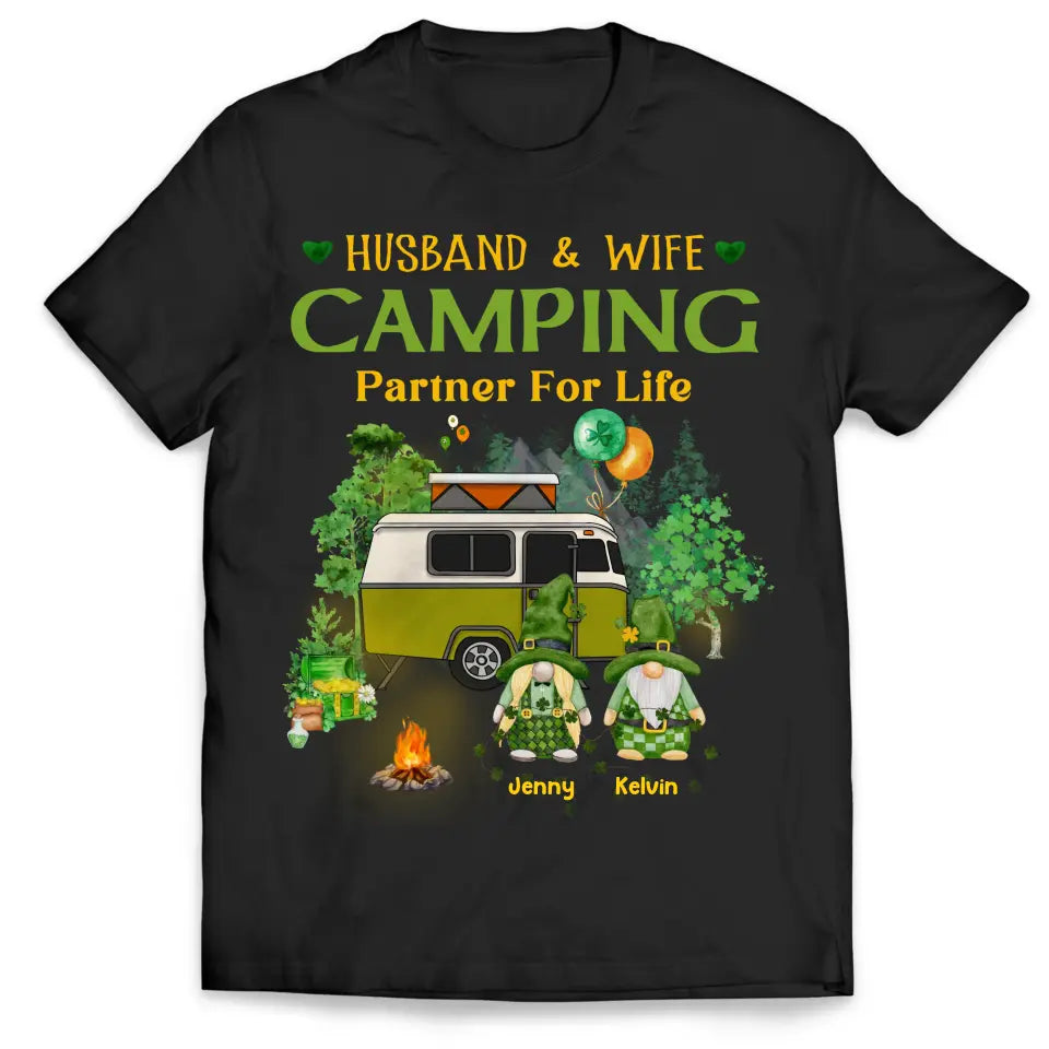 Husband & Wife Camping Partner For Life - Personalized T-Shirt, Gift For Patrick's Day, Irish Shirt - TS1132