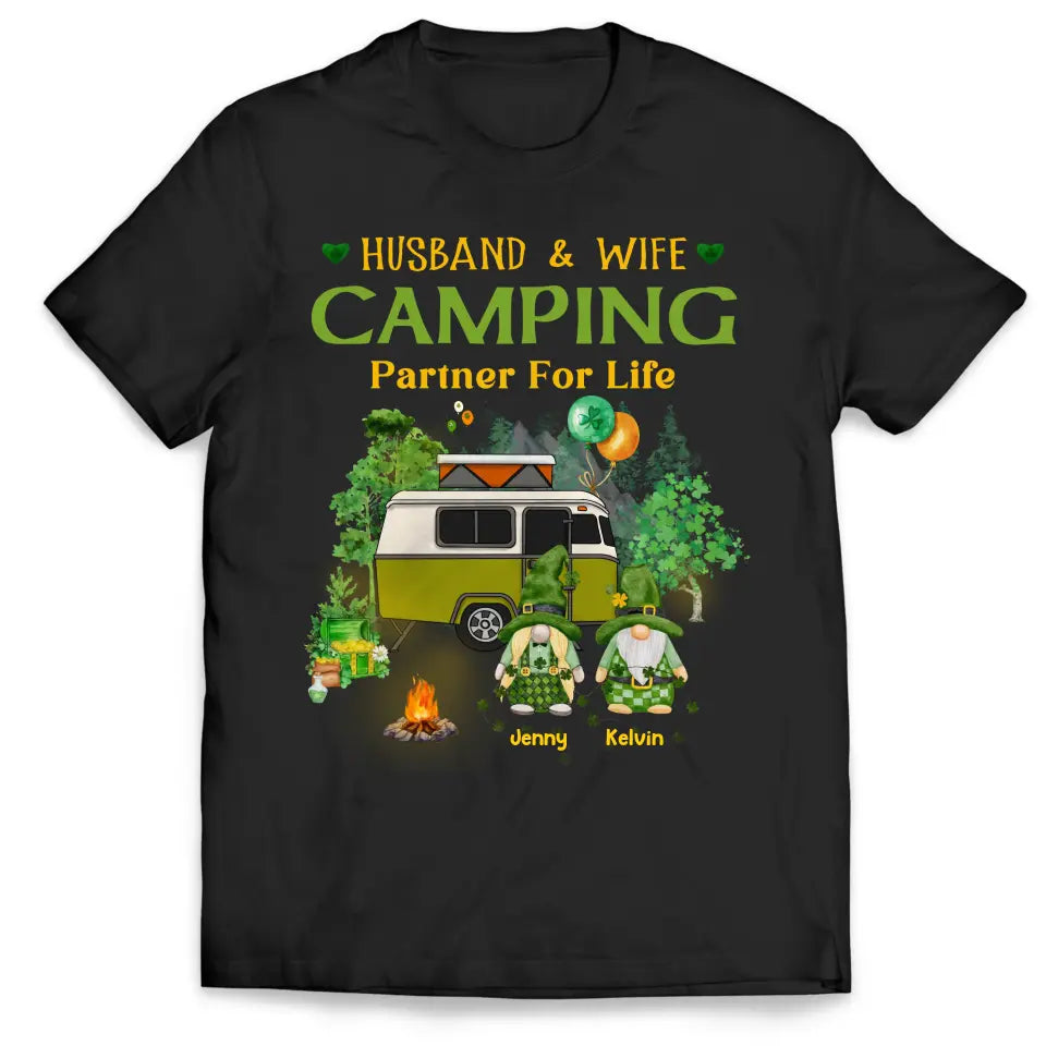 Husband & Wife Camping Partner For Life - Personalized T-Shirt, Gift For Patrick's Day, Irish Shirt - TS1132