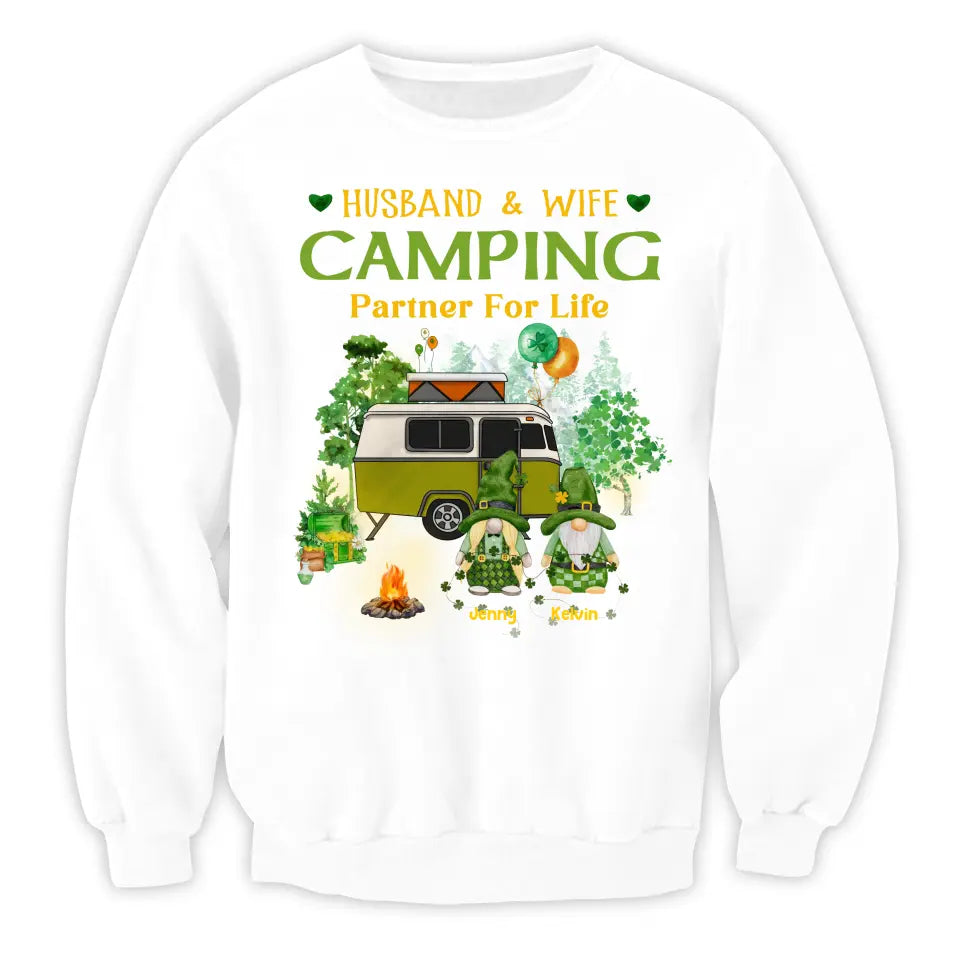 Husband & Wife Camping Partner For Life - Personalized T-Shirt, Gift For Patrick's Day, Irish Shirt - TS1132
