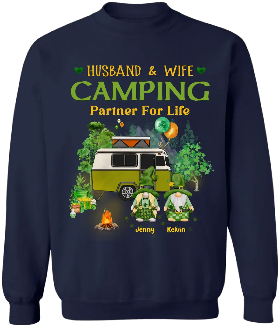 Husband & Wife Camping Partner For Life - Personalized T-Shirt, Gift For Patrick's Day, Irish Shirt - TS1132