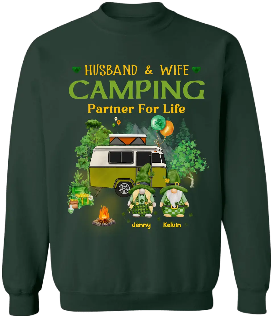 Husband & Wife Camping Partner For Life - Personalized T-Shirt, Gift For Patrick's Day, Irish Shirt - TS1132
