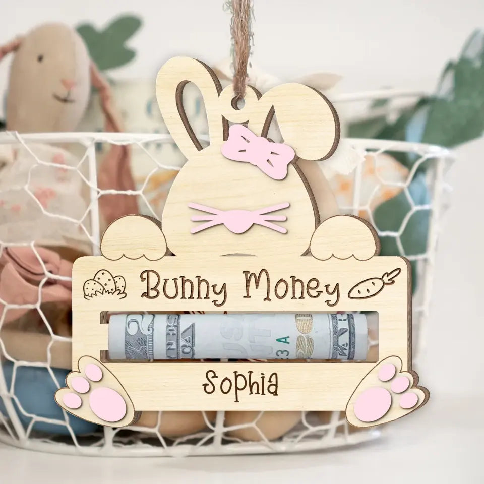 Cute Bunny Money - Personalized Money Holder Easter Basket Name Tags, Easter Basket Stuffer - ORN345