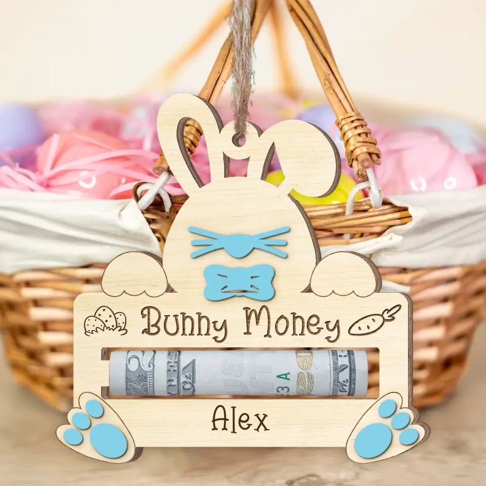 Cute Bunny Money - Personalized Money Holder Easter Basket Name Tags, Easter Basket Stuffer - ORN345